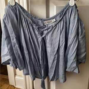 Tiare Hawaii Blue Off-Shoulder Top with flutter sleeves